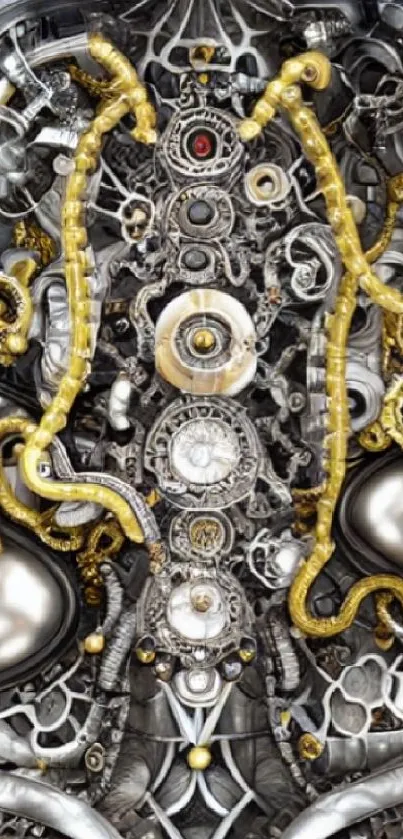 Intricate steampunk design with metallic gears and golden accents.