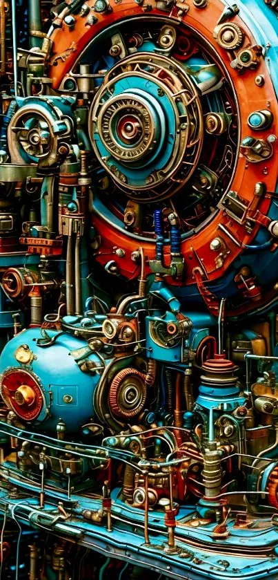 Intricate steampunk machine in vibrant colors