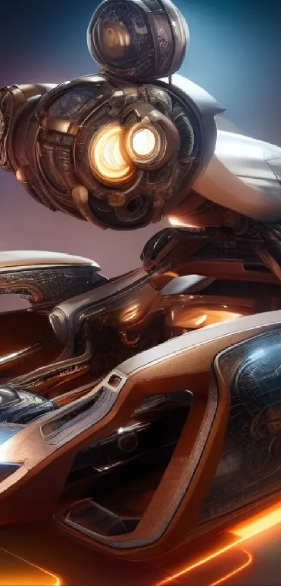 Futuristic steampunk vehicle with vibrant colors and intricate details.