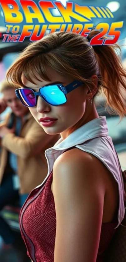 Futuristic styled woman with sunglasses in sci-fi setting