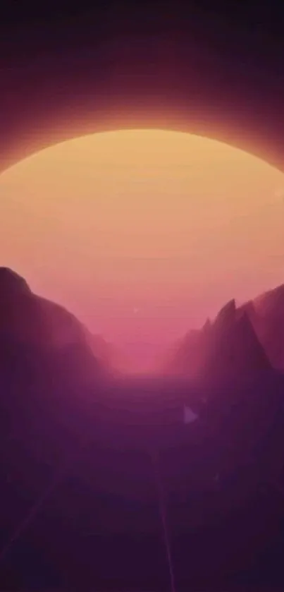 Futuristic sunset wallpaper with purples and oranges creating a surreal landscape.