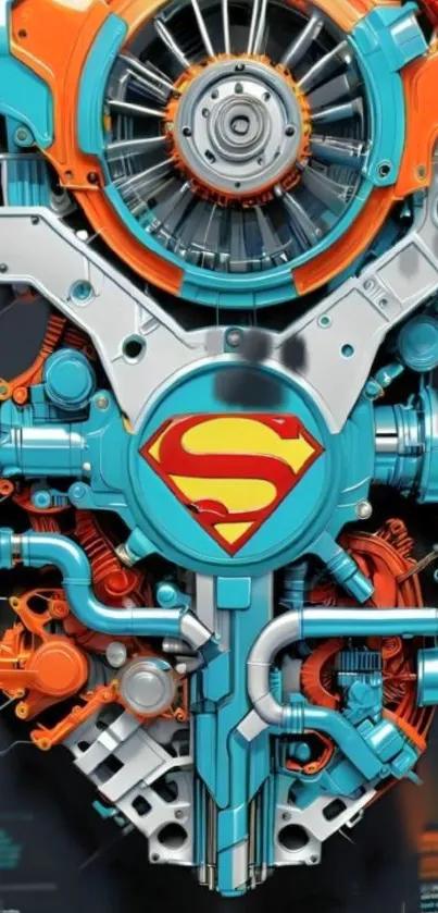 Futuristic engine art with superhero theme