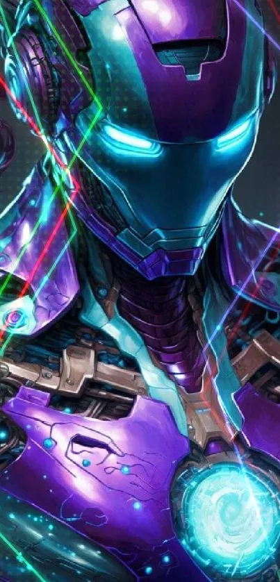 Futuristic robotic armor design in purple hues.