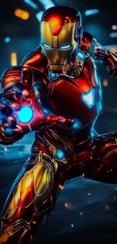 Futuristic tech armor with energy effects wallpaper.