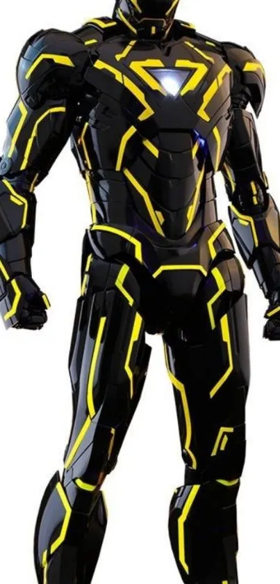 Futuristic black and yellow tech armor wallpaper.