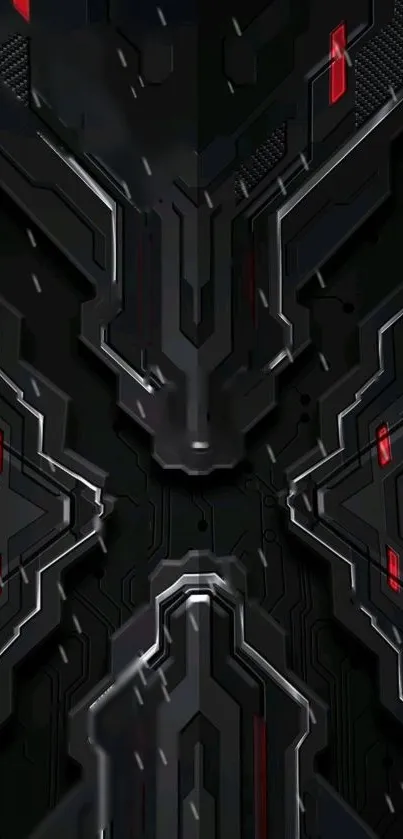 Futuristic tech wallpaper with black and red geometric design.