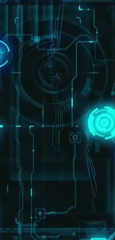 Futuristic blue digital wallpaper with glowing circuits.