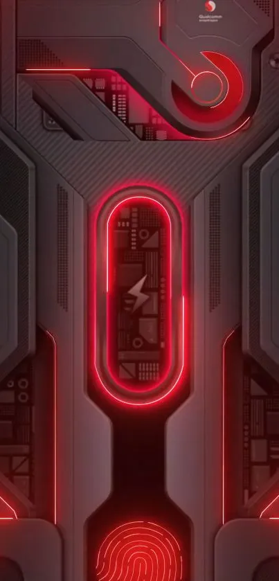 Futuristic tech circuit design with red glowing accents.