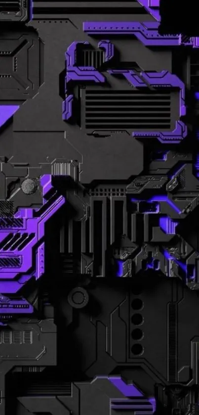 Futuristic technology circuit wallpaper with black and violet design.