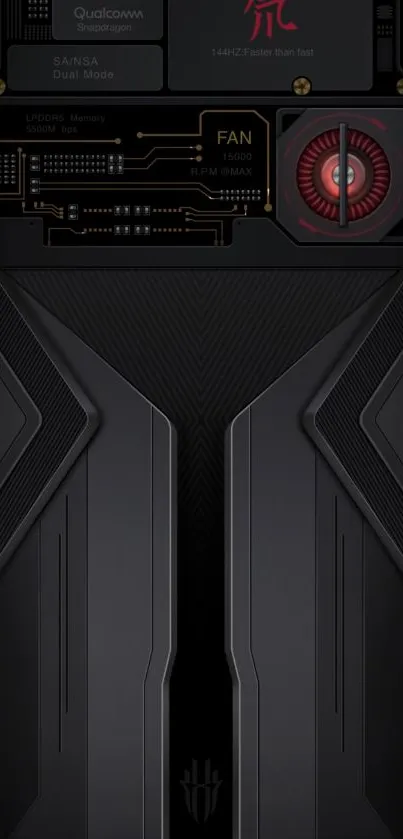 Futuristic tech-themed phone wallpaper with circuit design.