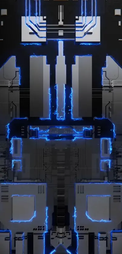 Futuristic circuit design with neon blue accents.