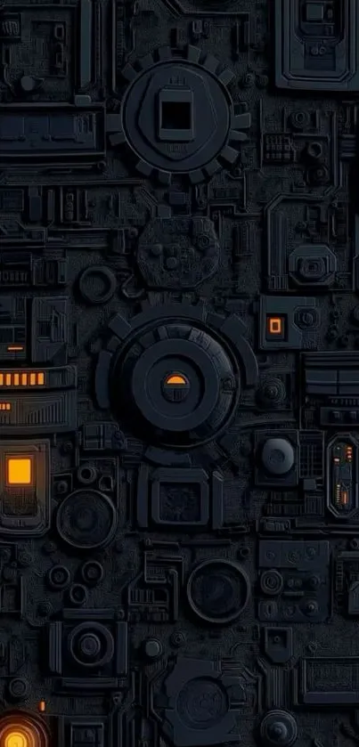 Futuristic dark circuit board design wallpaper for mobile.