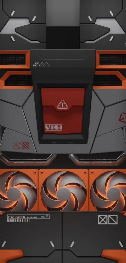 Futuristic tech circuit design with orange hues.