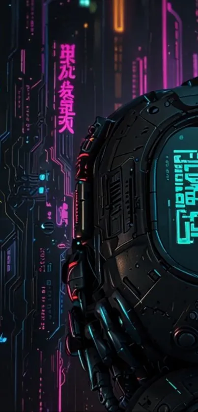 Futuristic tech wallpaper with neon circuits.