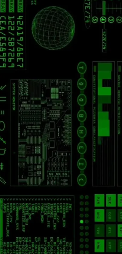 Futuristic neon green tech circuit wallpaper for mobile devices.