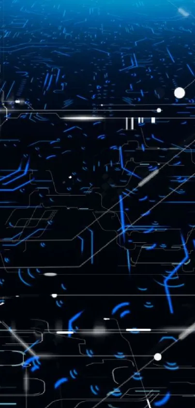 Futuristic blue circuit board wallpaper with glowing tech design.