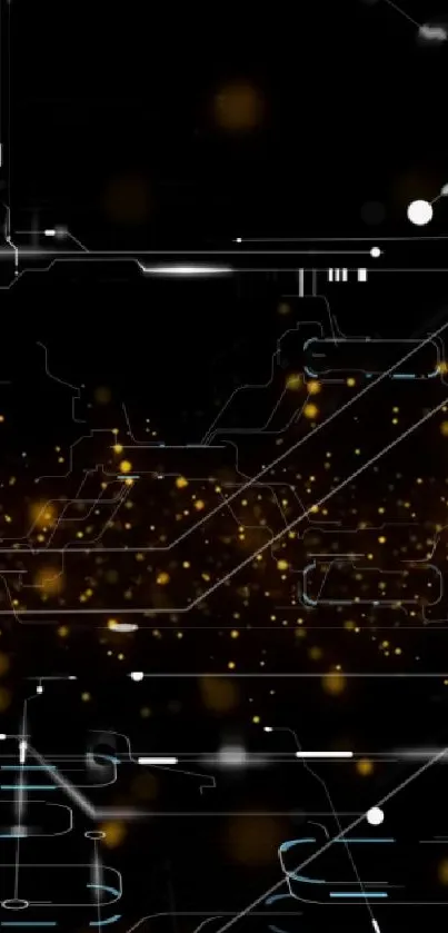 Futuristic circuit board wallpaper with orange glow.