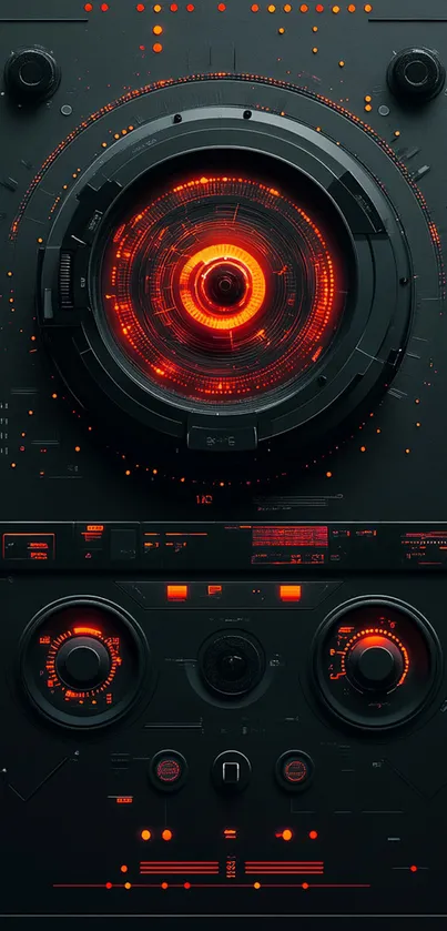 Futuristic control panel with red glowing lights.