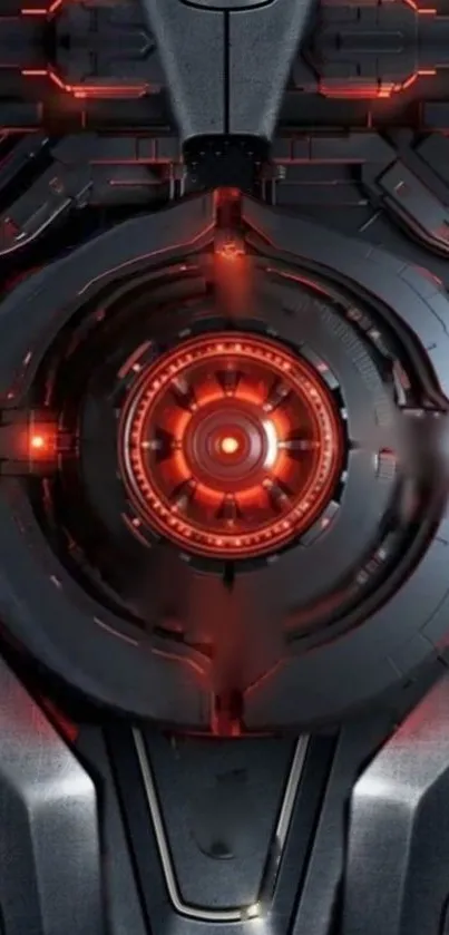 Futuristic tech core with glowing red details.