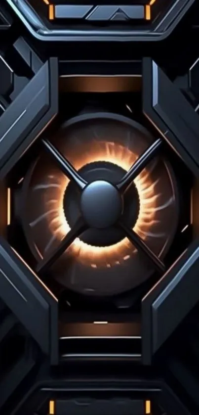 Futuristic glowing tech design wallpaper with metallic elements.