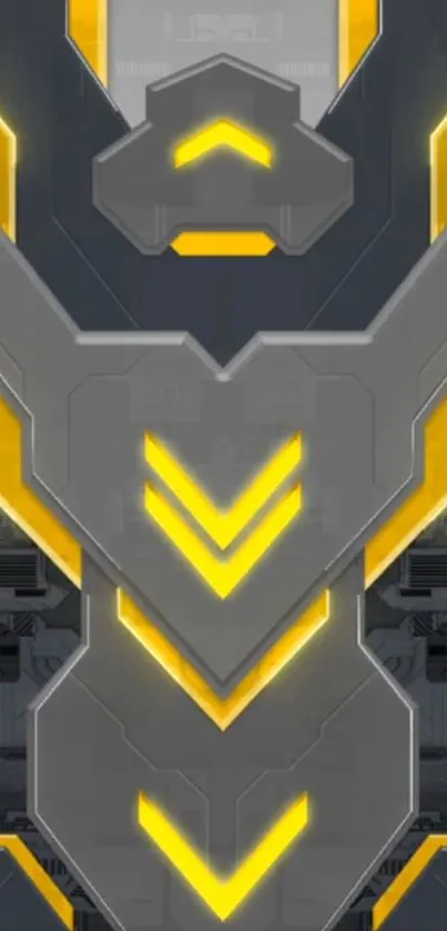 Futuristic tech wallpaper with yellow highlights and geometric design.