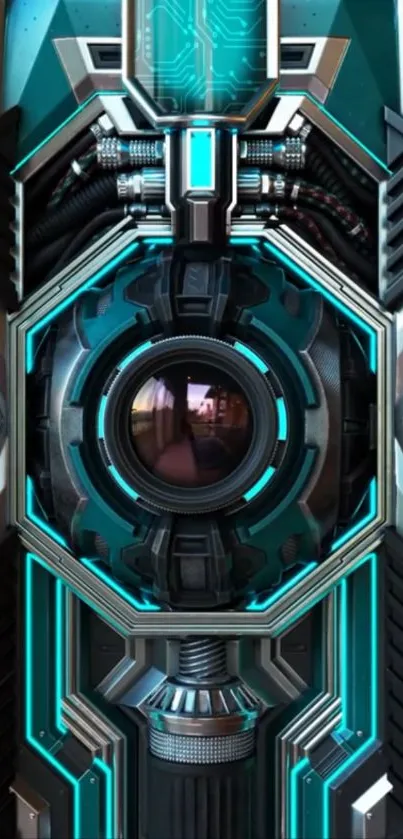 Futuristic tech design with teal accents.