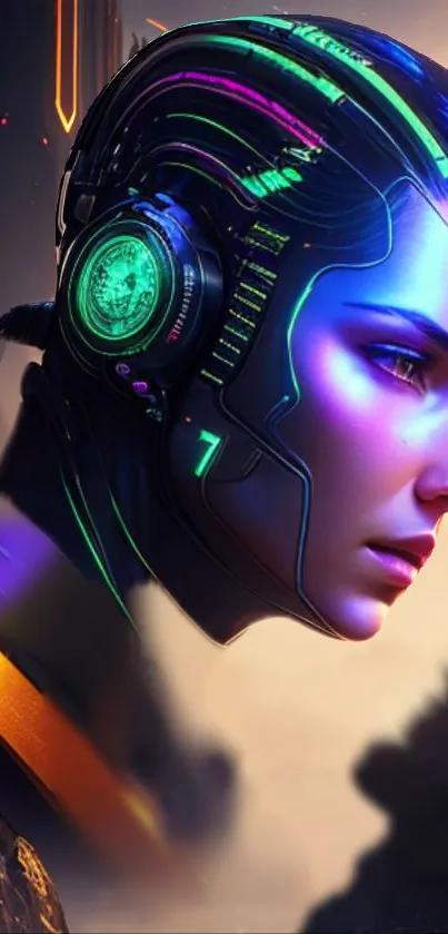 Futuristic cyborg with neon elements in a digital art style.