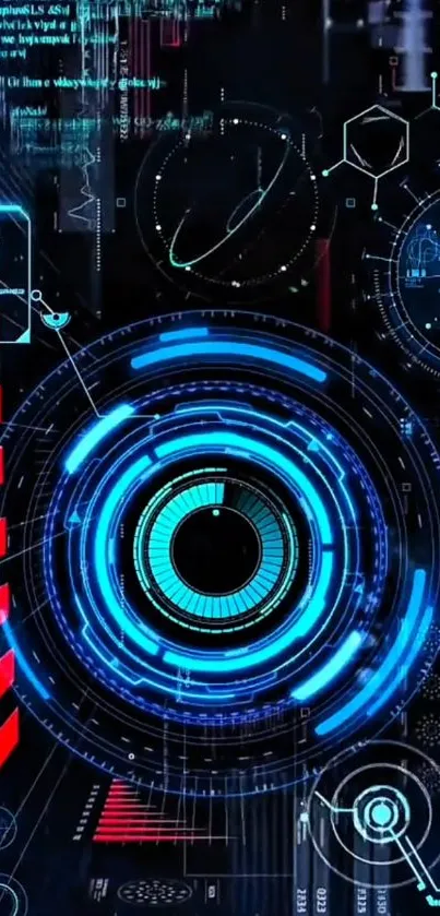 Futuristic tech wallpaper with blue digital interface.
