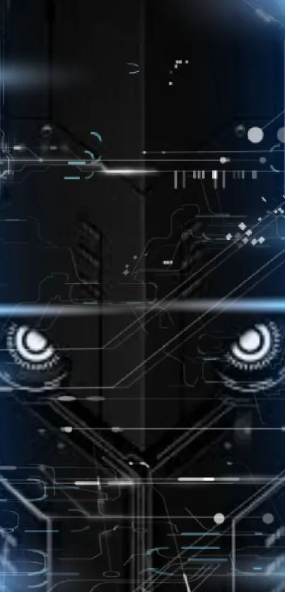 Futuristic wallpaper with cybernetic eyes and neon blue elements.