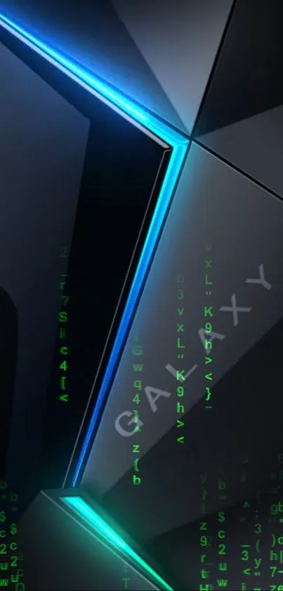 Sleek futuristic wallpaper with blue glow and Galaxy text.