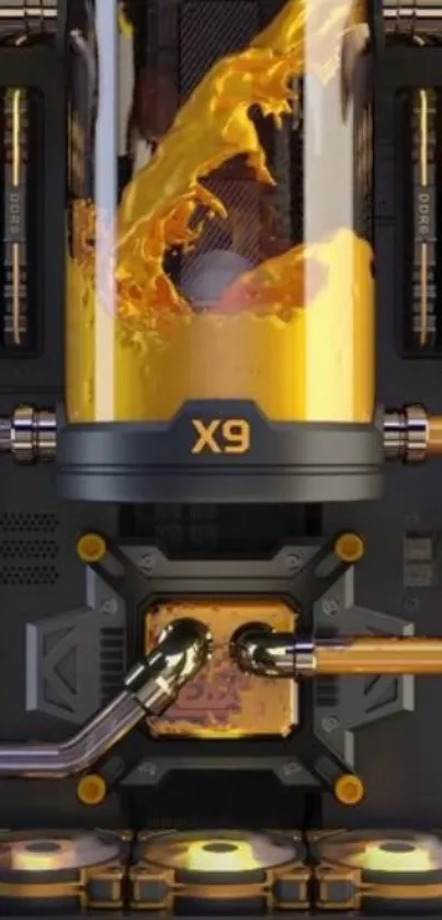 Futuristic GPU with amber glow design.