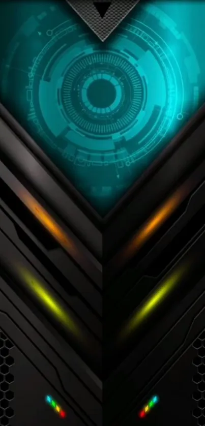 Futuristic tech wallpaper with glowing shapes and vibrant neon hues.