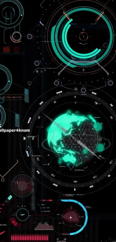 Futuristic HUD design wallpaper with digital globe.