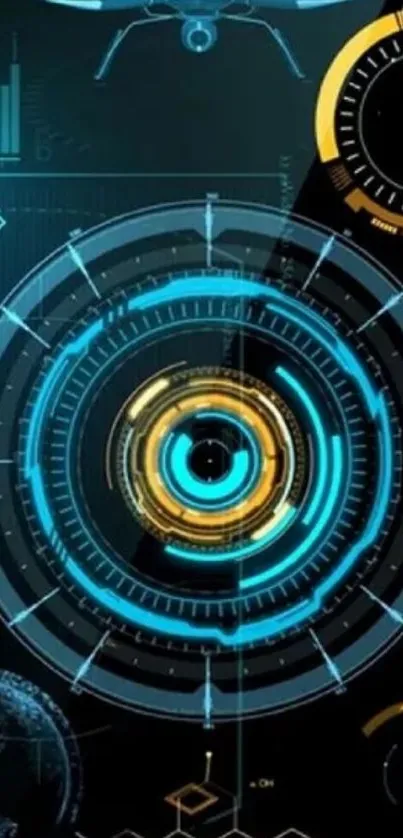 Futuristic tech HUD display with neon elements.