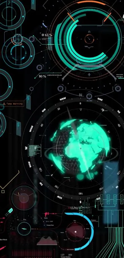 Futuristic HUD wallpaper with digital display elements.