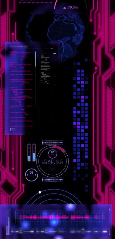 Futuristic HUD interface with neon elements.