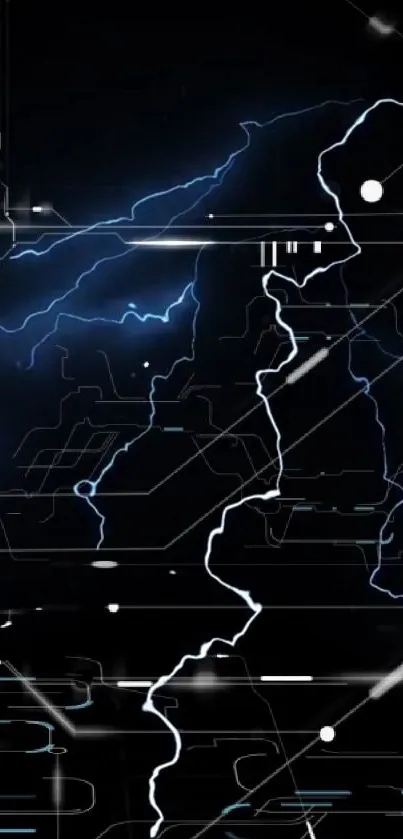 Futuristic tech wallpaper with lightning on black background.