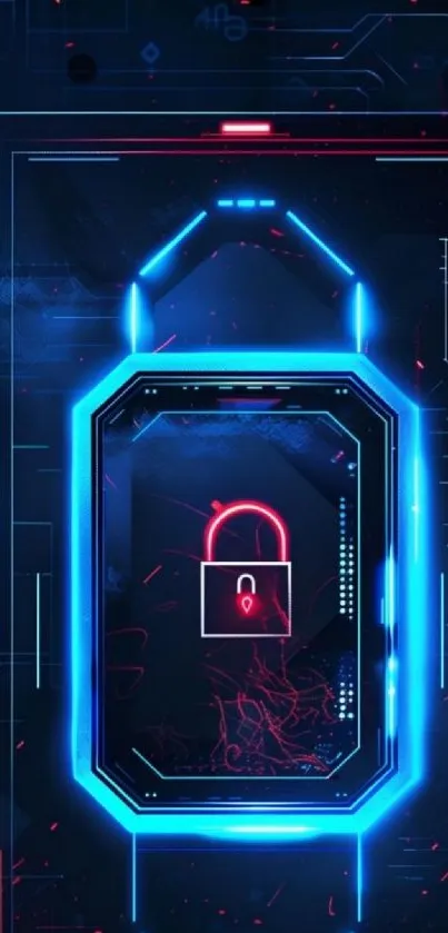 Futuristic neon lock screen with digital padlock design.
