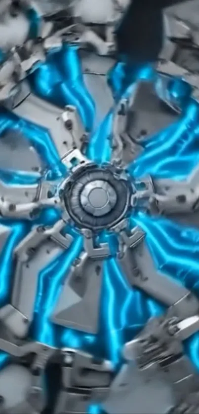 Futuristic tech mechanism with blue highlights.