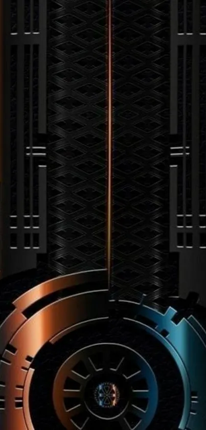 Futuristic tech-themed mobile wallpaper with metallic elements.