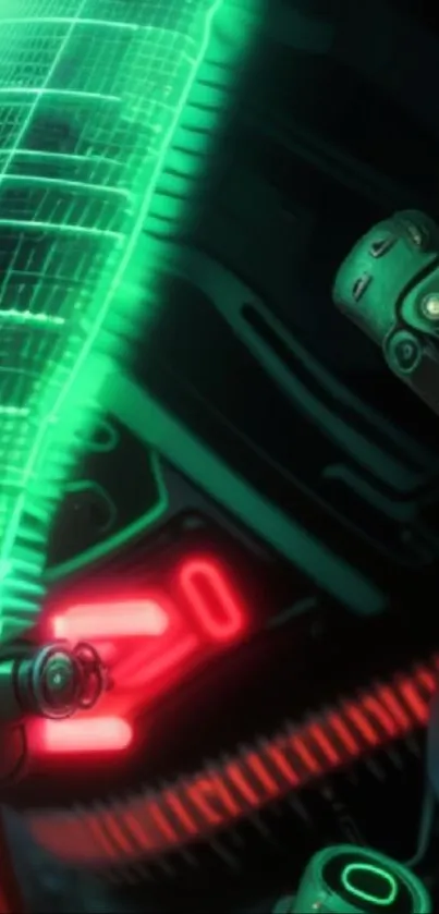 Futuristic neon wallpaper with tech elements.
