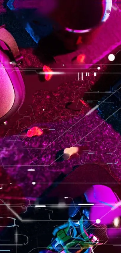 Futuristic neon tech wallpaper with pink and purple hues.