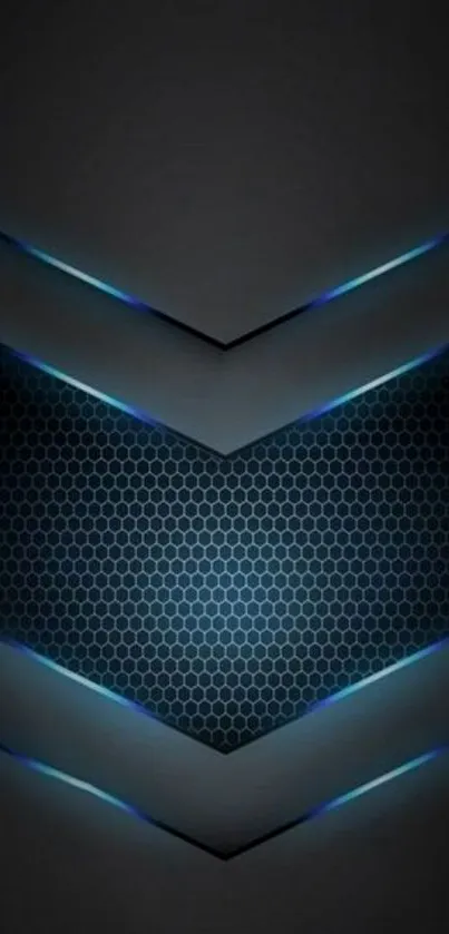 Futuristic tech wallpaper with geometric pattern and glowing blue accents.