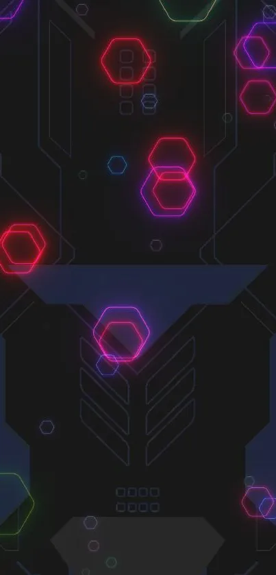 Dark blue futuristic tech wallpaper with geometric shapes.