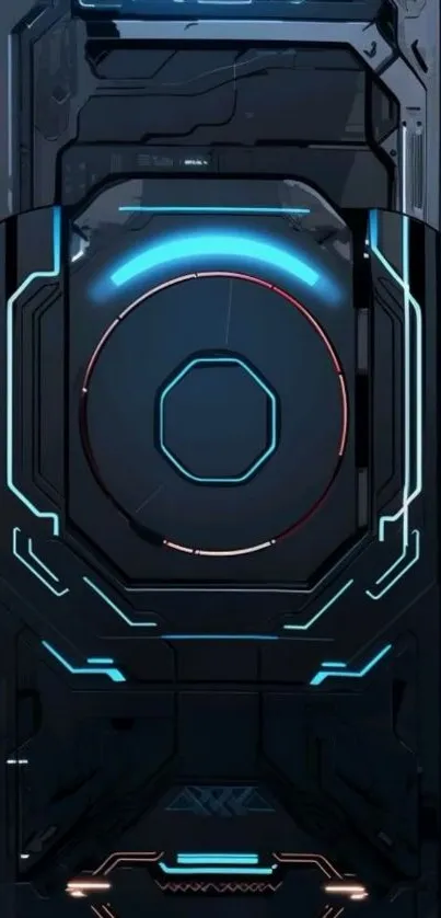 Futuristic tech design wallpaper with cybernetic neon patterns.