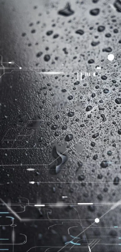 Futuristic wallpaper with raindrops on a metallic surface.