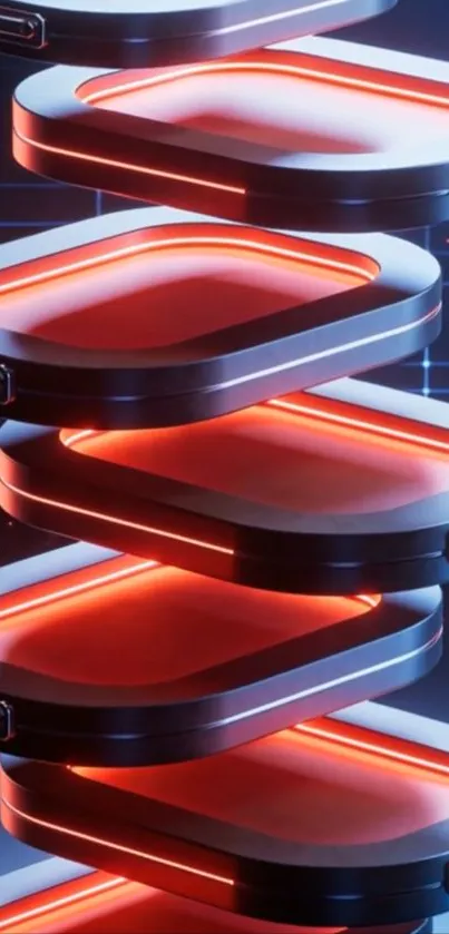 Futuristic tech stack with red glow lighting.