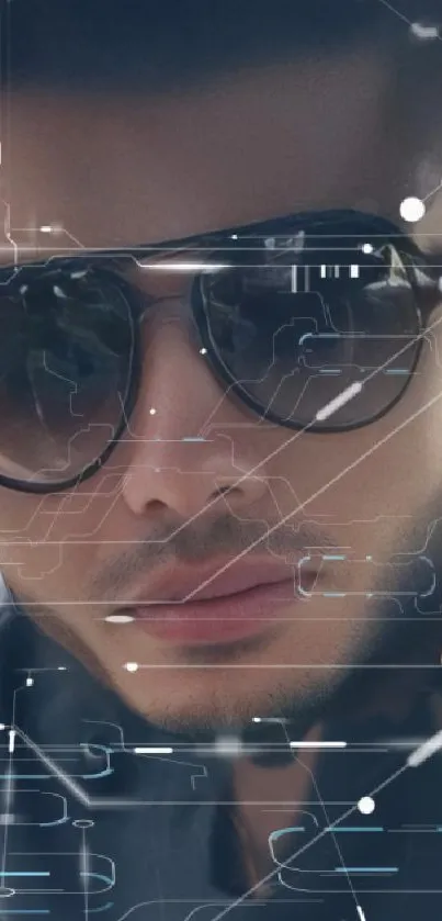 Close-up of person wearing sunglasses with digital overlay.