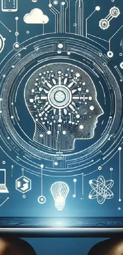 Futuristic digital brain design with tech elements.