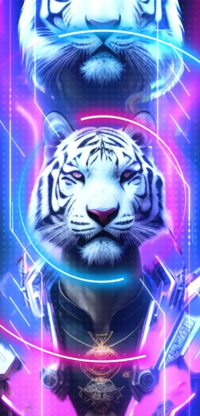 Futuristic white tiger with neon effects.